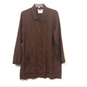 Flax 100% linen brown long length jacket lagenlook